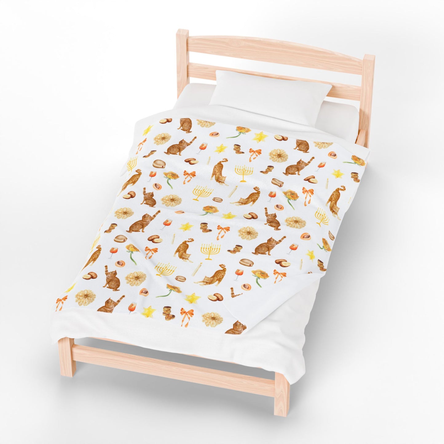 Hanukkah Plush Throw Blanket - Orange Cat Behavior - Fairly Flora
