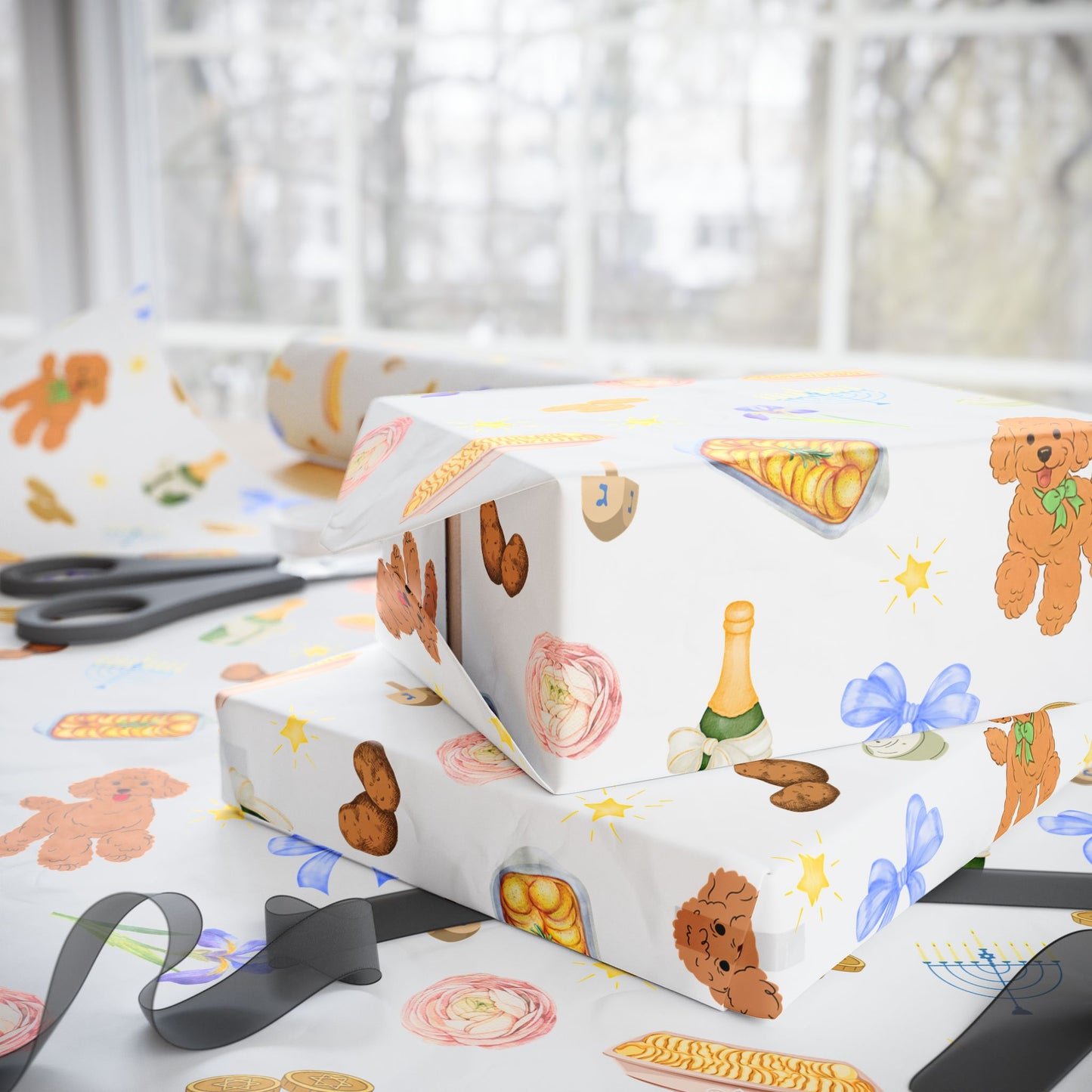 Hanukkah Gift Wrapping Paper - Doodles & Kugels