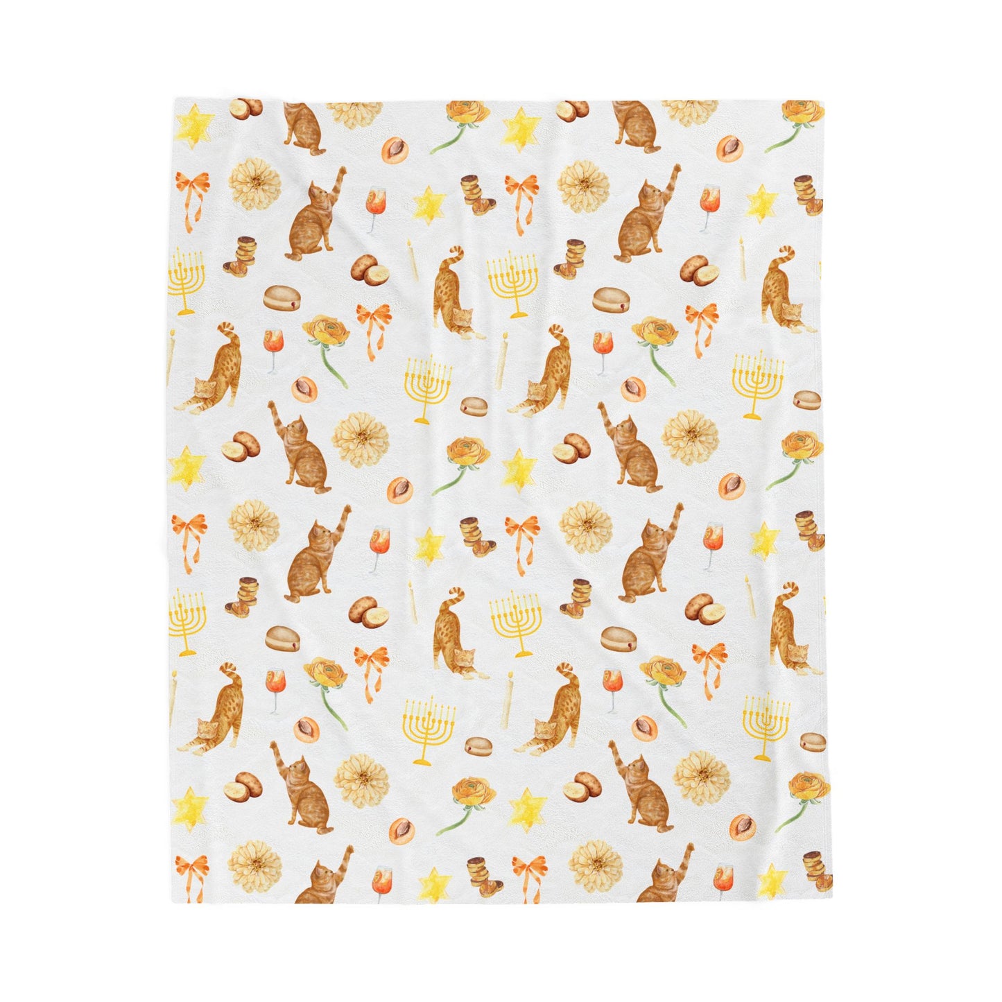 Hanukkah Plush Throw Blanket - Orange Cat Behavior - Fairly Flora