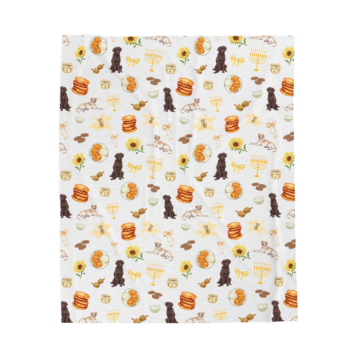 Hanukkah Plush Throw Blanket - Labradors & Latkes - Fairly Flora