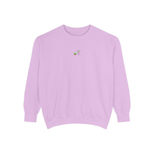 Light orchid purple sweatshirt with embroidered poison apple and witches brew eyeball cocktail