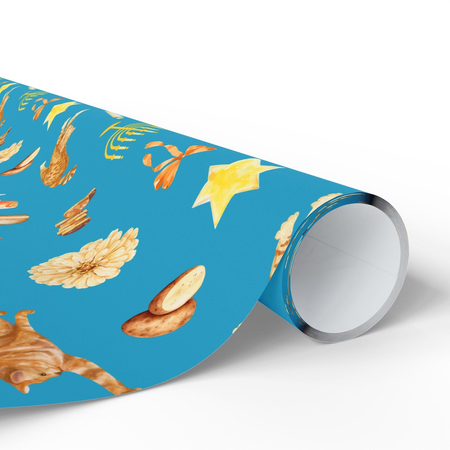 Close up of blue Hanukkah gift wrap roll