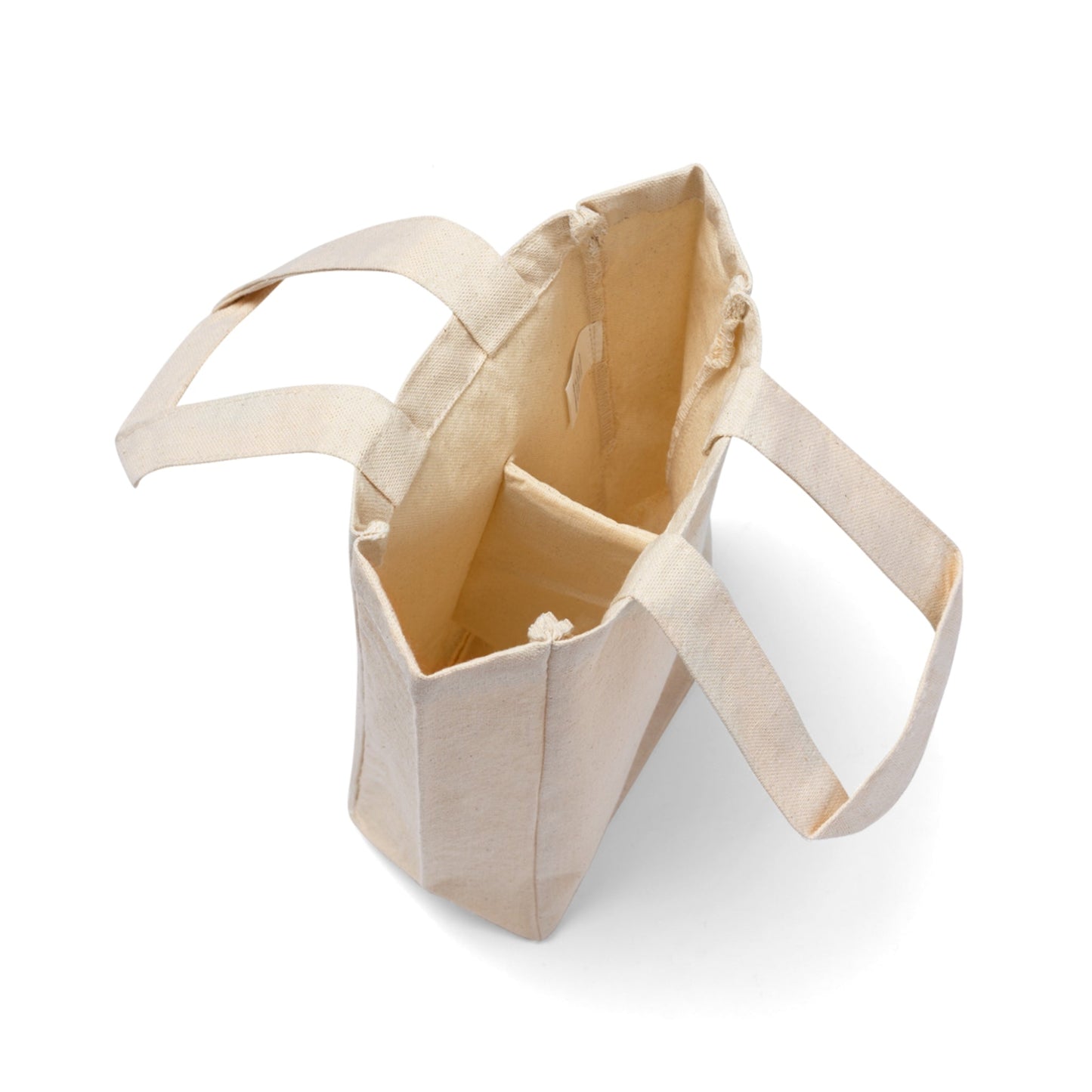 double bottle capacity interior of natural canvas wine tote bag