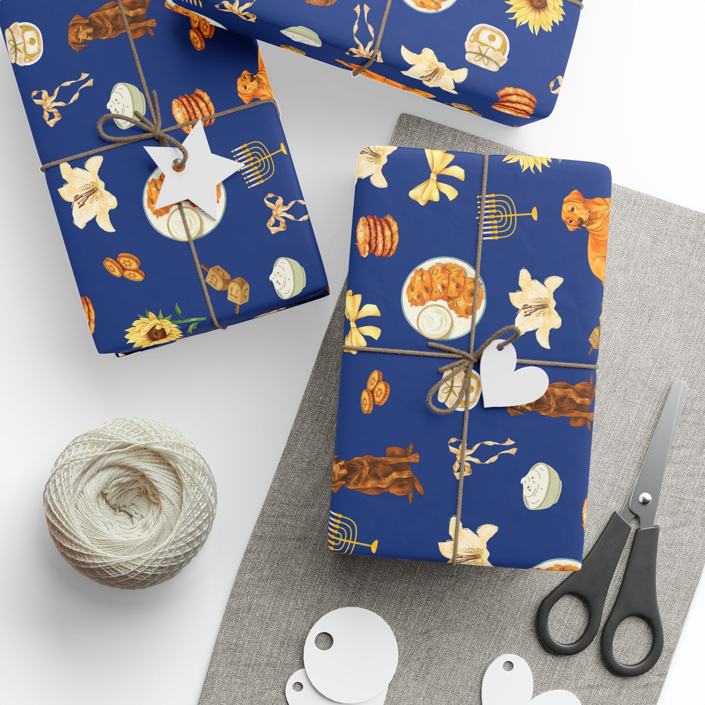 Hanukkah Gift Wrapping Paper - Labradors & Latkes