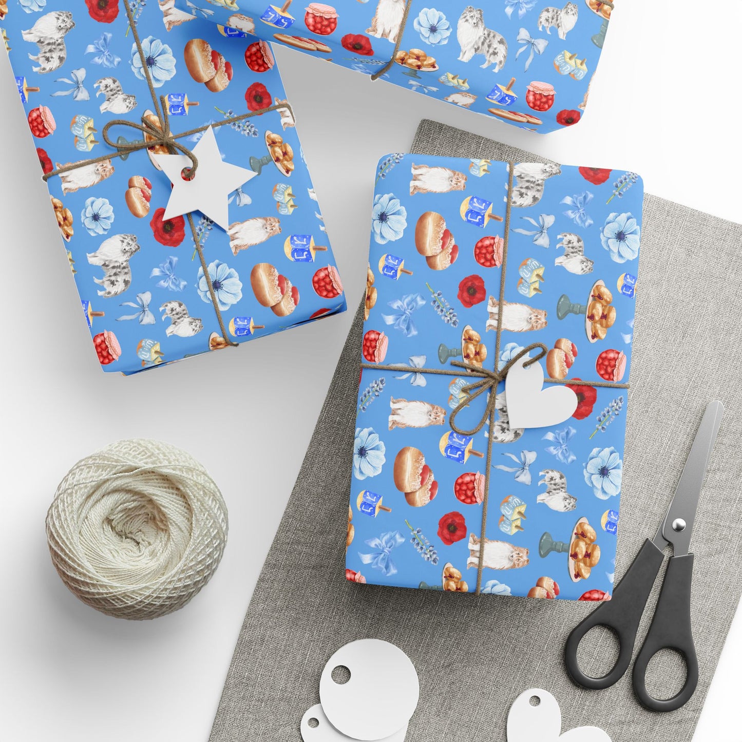 Hanukkah Gift Wrapping Paper - Shelties & Sufganiyot