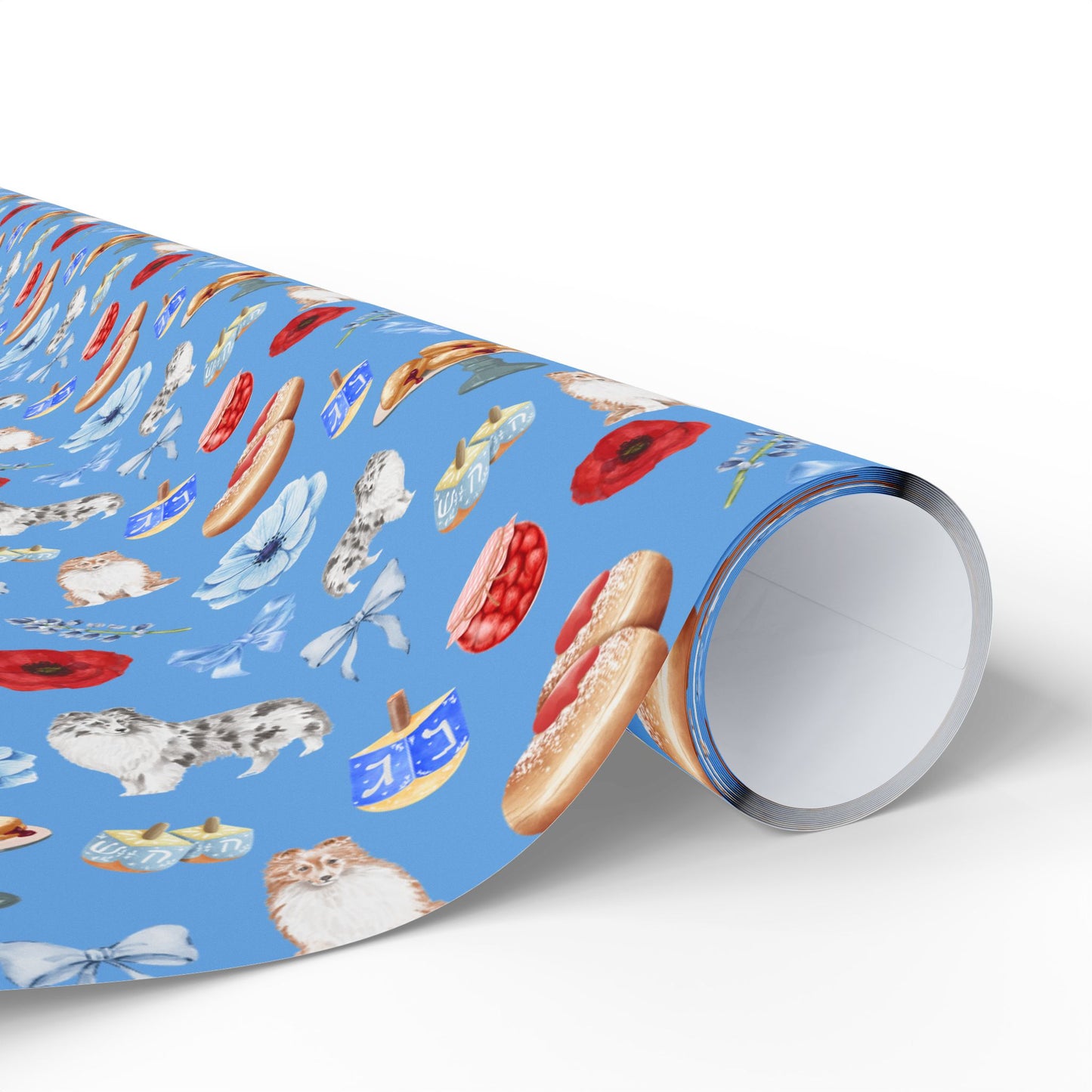 Hanukkah Gift Wrapping Paper - Shelties & Sufganiyot