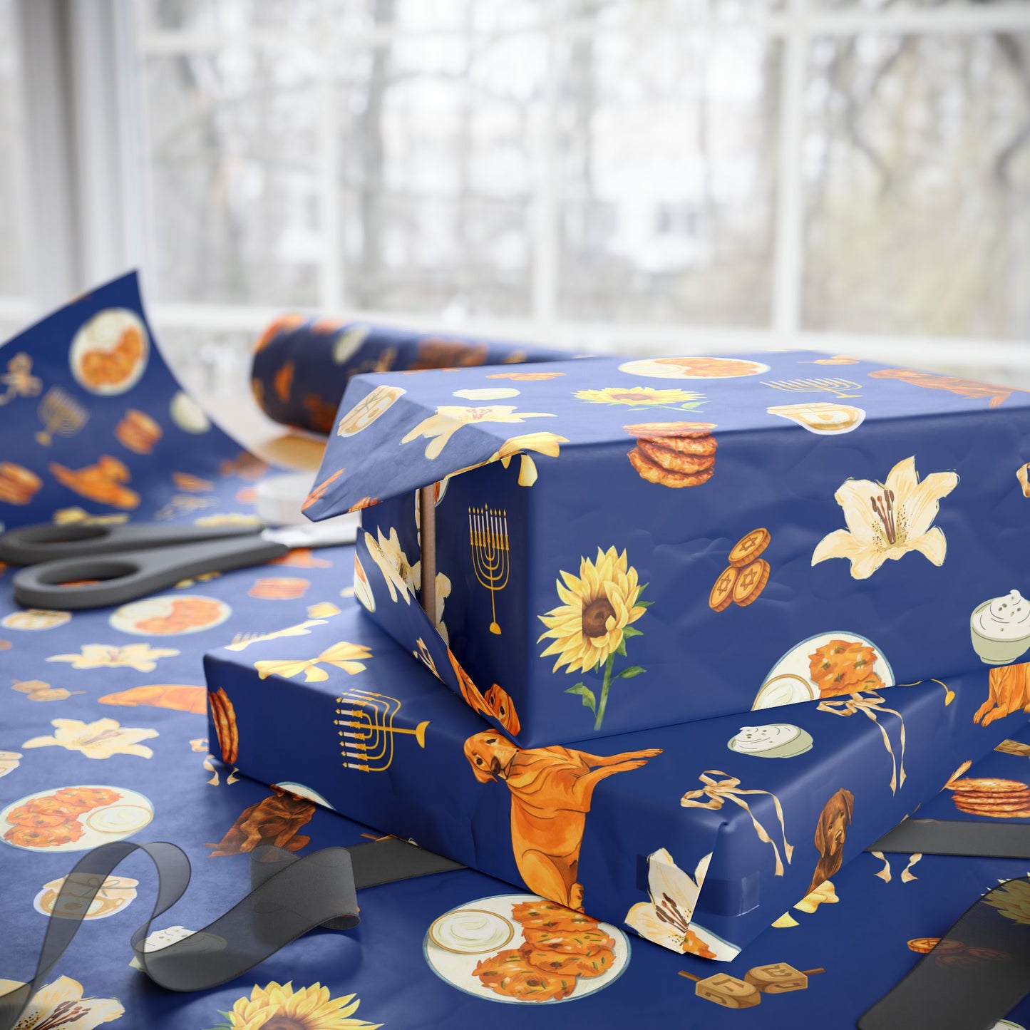 Hanukkah Gift Wrapping Paper - Labradors & Latkes