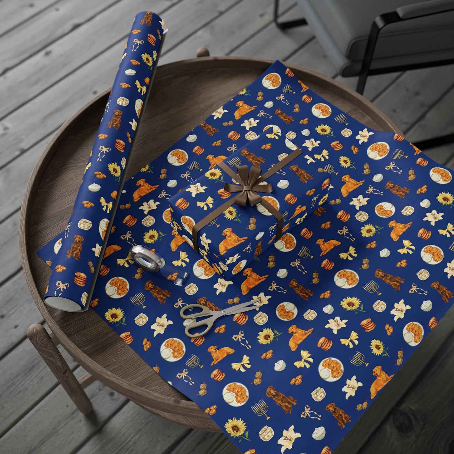 Hanukkah Gift Wrapping Paper - Labradors & Latkes