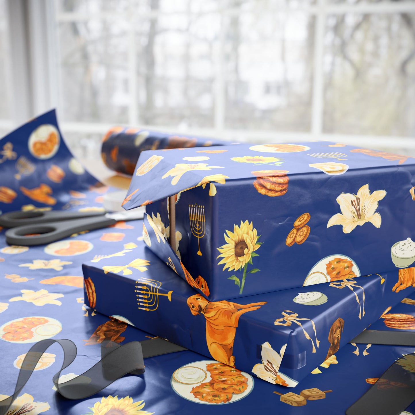 Hanukkah Gift Wrapping Paper - Labradors & Latkes