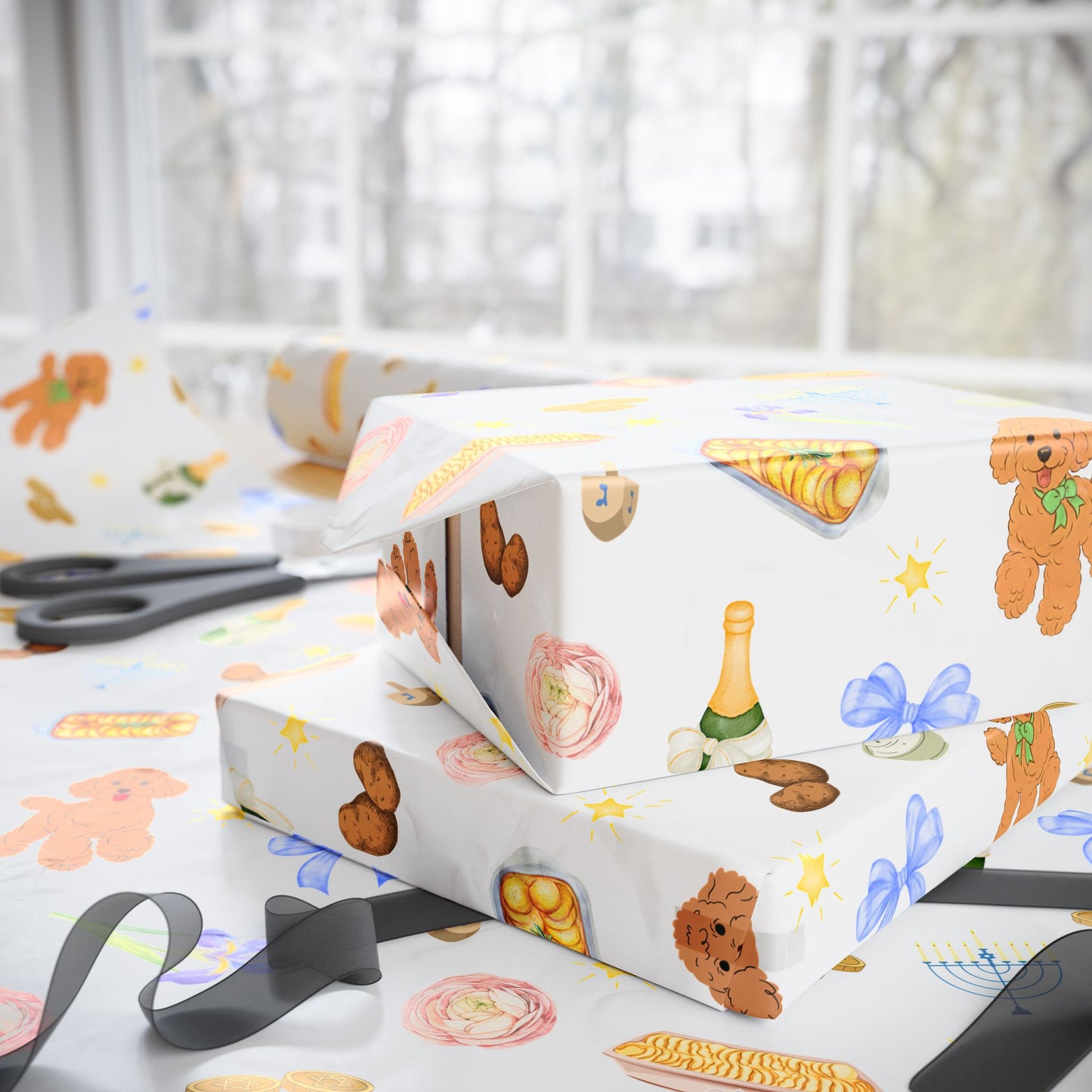 Hanukkah Gift Wrapping Paper - Doodles & Kugels