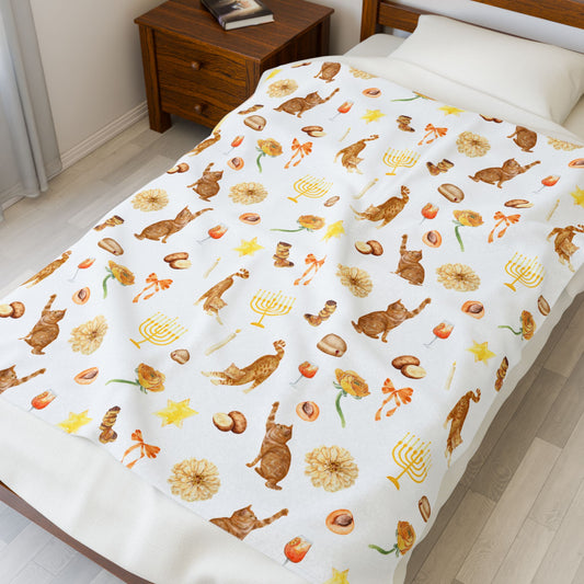 Hanukkah Plush Throw Blanket - Orange Cat Behavior - Fairly Flora