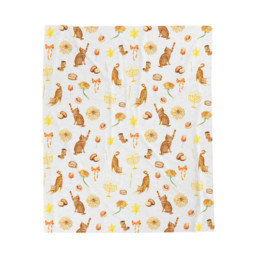 Hanukkah Plush Throw Blanket - Orange Cat Behavior - Fairly Flora