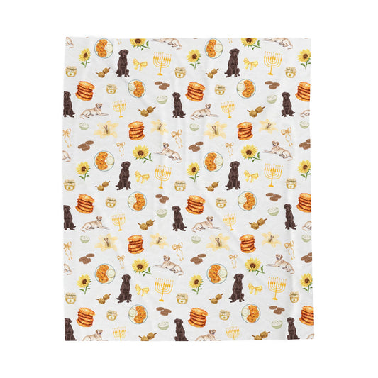 Hanukkah Plush Throw Blanket - Labradors & Latkes - Fairly Flora