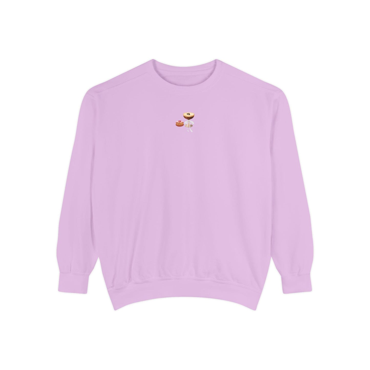 Light purple sweatshirt with a small embroidered Hanukkah design