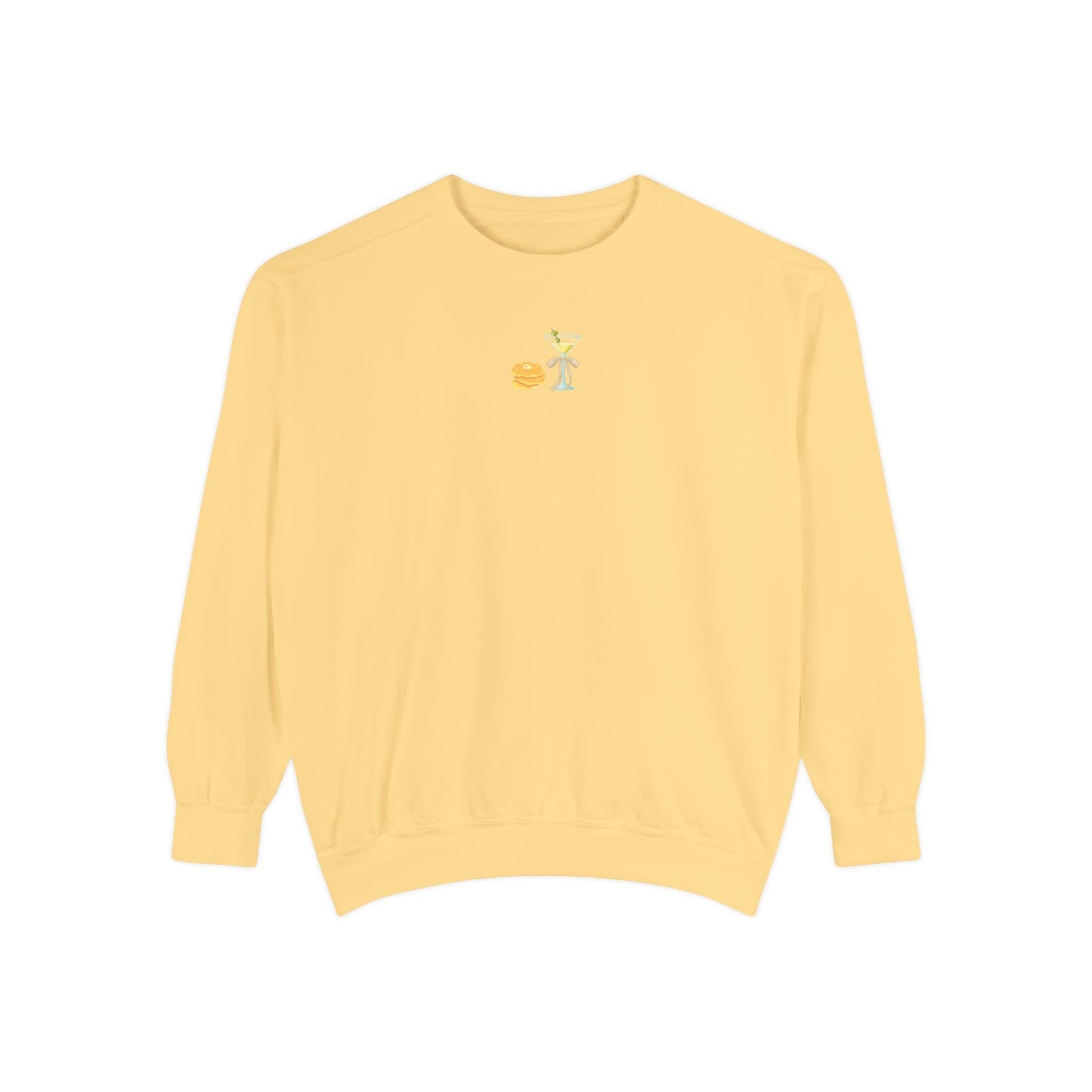 Yellow sweatshirt with a small embroidered Hanukkah design