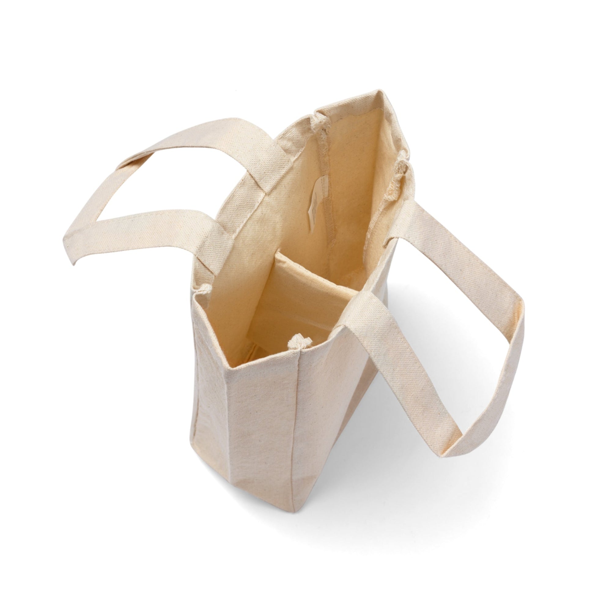 double bottle capacity interior of natural canvas wine tote bag